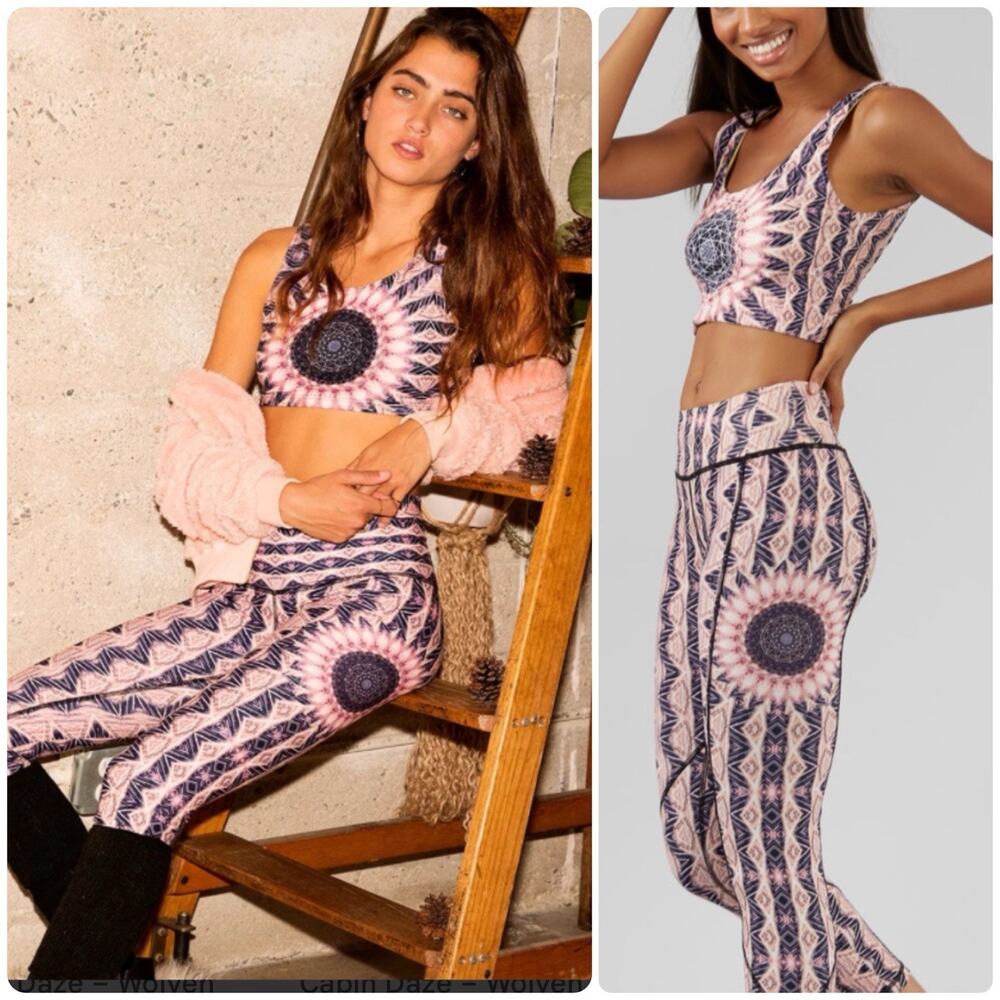 WOLVEN THREADS Heliocentric Yoga Leggings Sports Bra Set Mandala Print Size XS